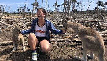 Student with kangaroos 